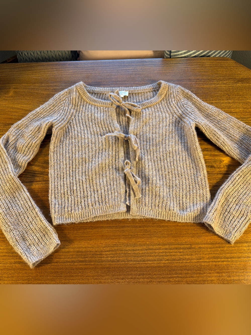 Gentle Fawn Ribbed Tie-Front Cardigan - Taupe Cream